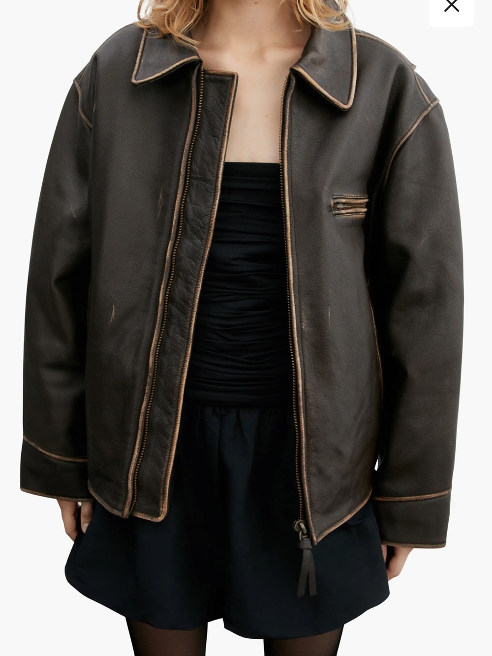 Mango Brown Leather Oversized Jacket